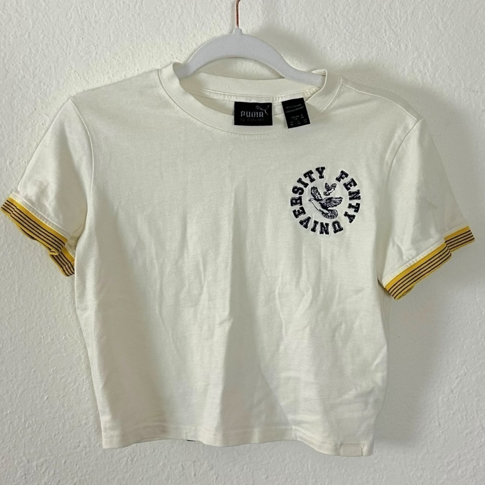 Puma X Fenty University Cropped Vintage Tee in Cream Large Rhianna Baby Tee - Picture 12 of 16